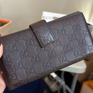 Gucci Guccissima Brown Leather w. GG Logo & Silver Charm Continental Long Wallet